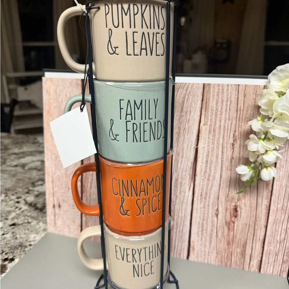Stackable Fall  Mugs Set with Stand - Picture 2 of 5